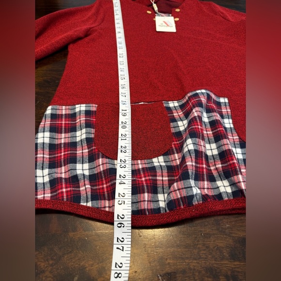 NWT Meinike Asian Made Red Plaid Layered Vintage Inspired Tunic Sweater Sz 42 XL - Picture 11 of 12